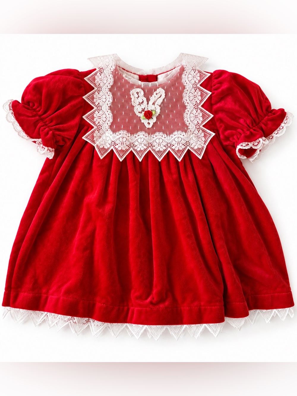 Vintage Cuddle Teen Girls 24M Red Velvet Lace Christmas Dress Union Made USA